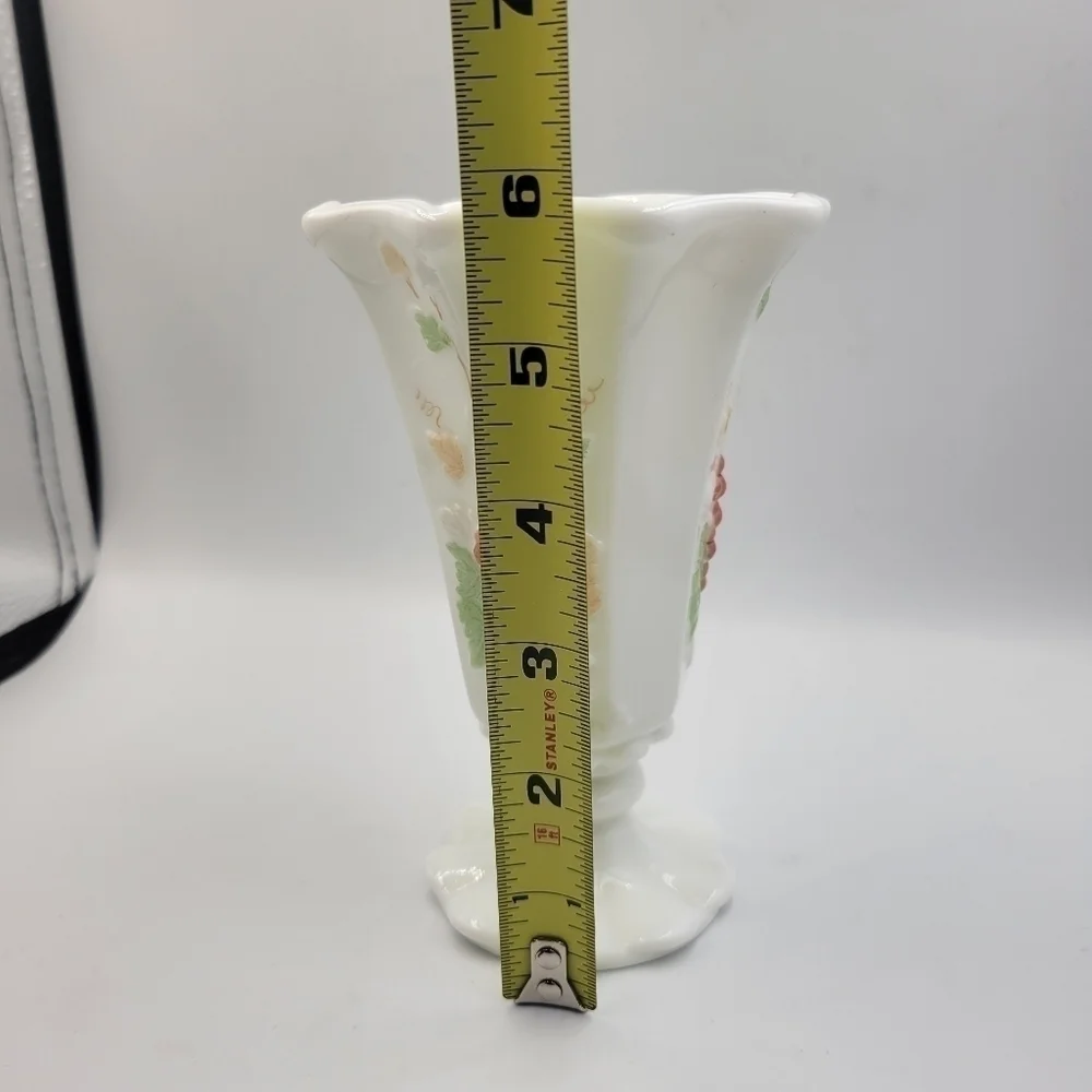 Westmoreland Milk Glass Hand Painted Grape Fluted Vase/ Vintage Milk Glass Vase